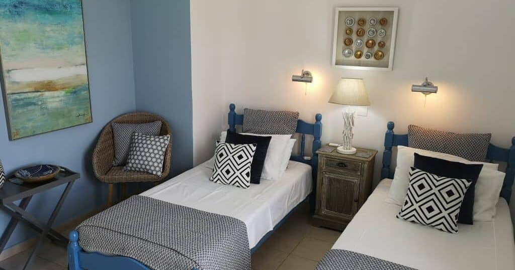 Air-conditioned twin bedroom at Villa Koumos
