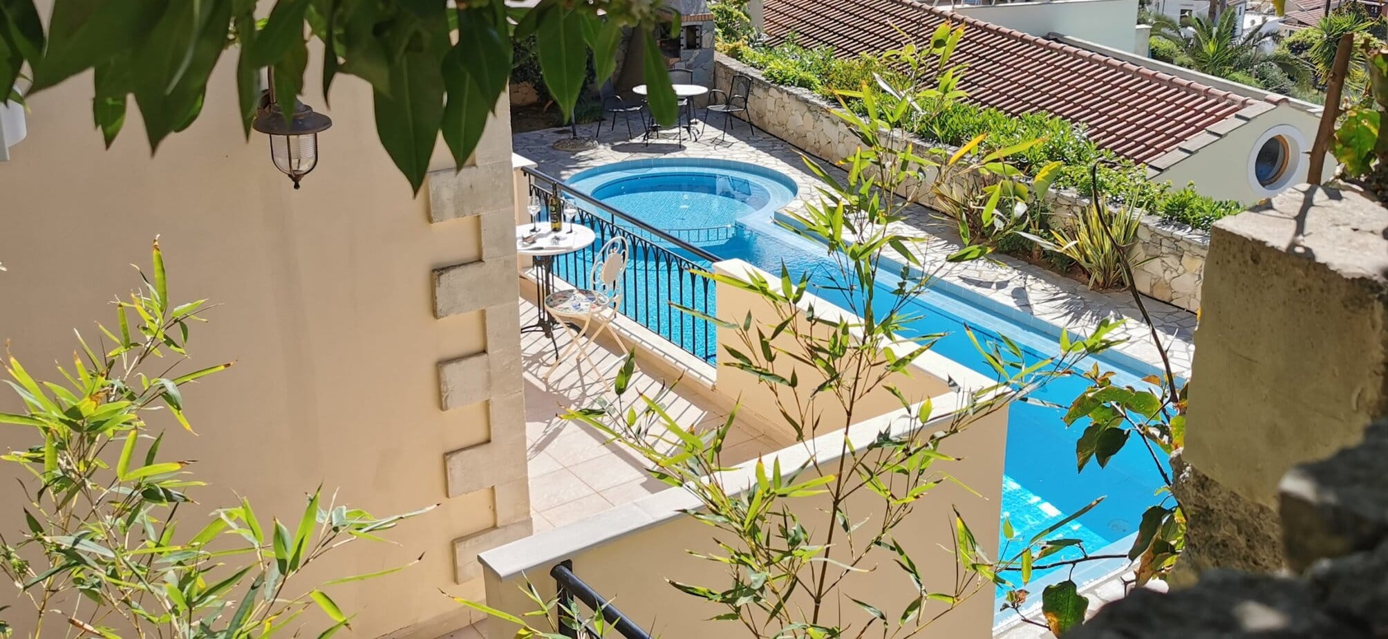 Villa Koumos and its private heated pool viewed from the driveway