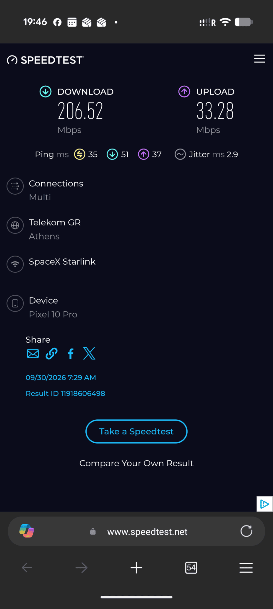 Internet speed test recorded at Villa Koumos in Gavalochori, Crete